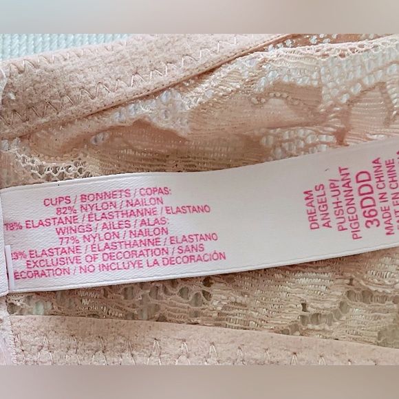 Victoria's Secret Dream Angels Push-Up / Pigeonnant Beige Lace Overlay Bra 36DDD - Picture 5 of 6